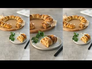 Слоеный пирог с курицей и грибами в интересной подаче