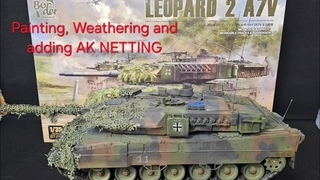 Painting, Weathering, adding AK Netting Border Leopard 2a7v 1/35 (Video #103)