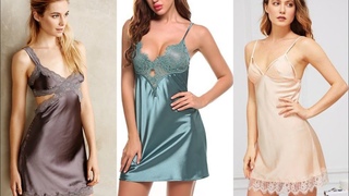 most beautiful and stylish women silk night wear gown