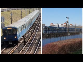 Рабочие Ёжики метропоезда Еж3 и Москва на открытом участке линии метро и Боинг 747 на Москвой
