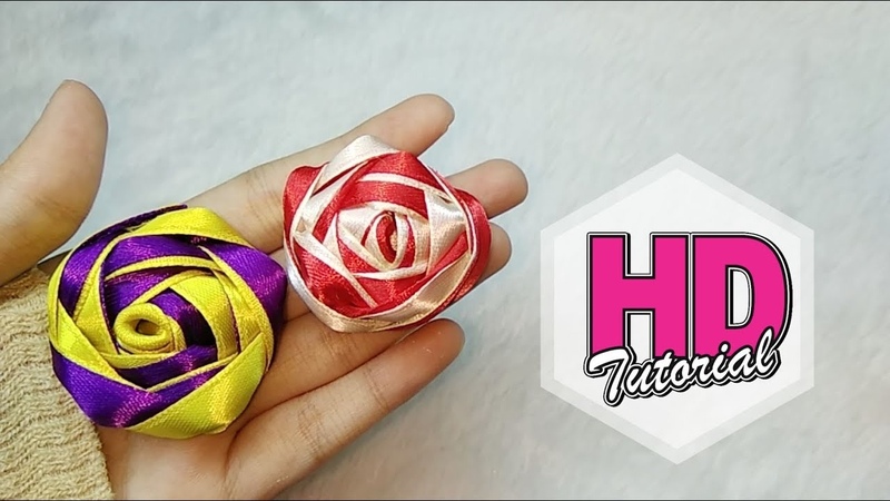 DIY Tutorial 2 Colours, , Cara Membuat Bros, , Tutorial Simple Kanzashi Flower, , Satin