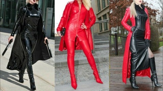 latest stylish and eye catching latex leather long power dresses for women and girls