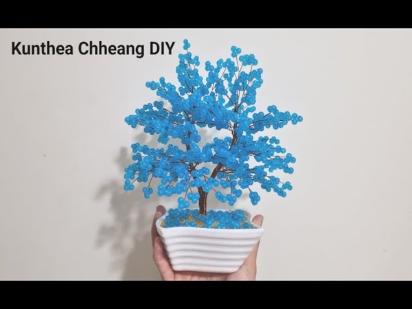 tutorial Blue Bonsai tree make from 5mm Beads Wire,